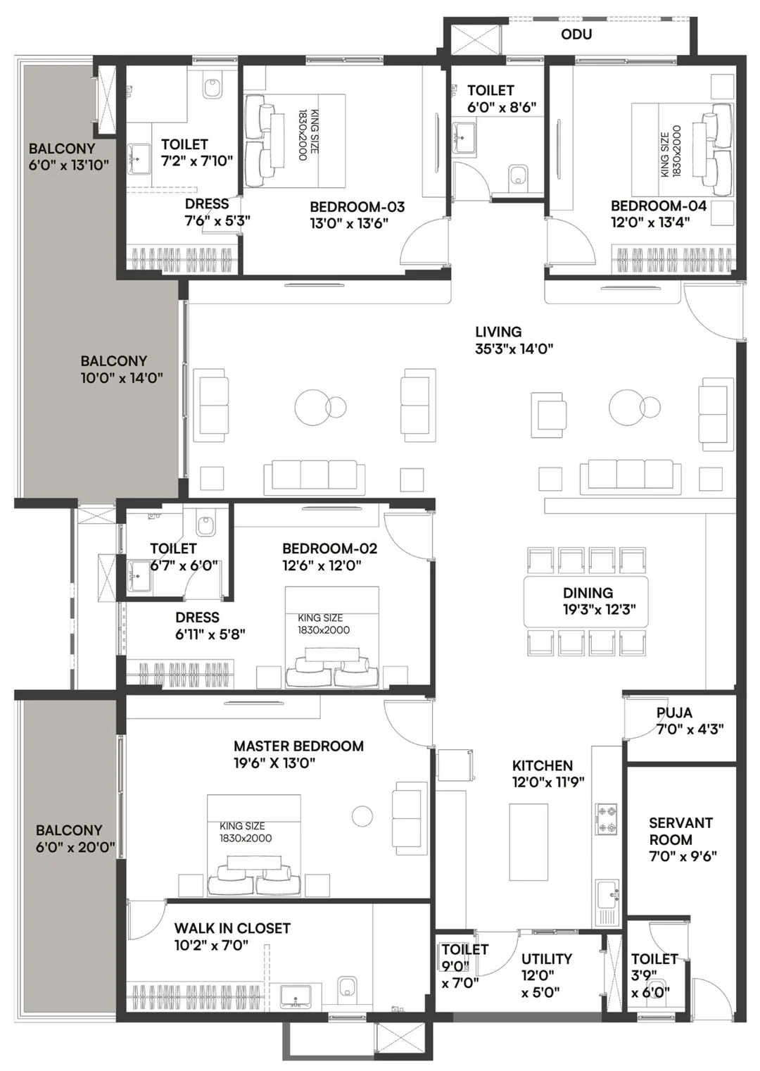 4 BHK + Servant